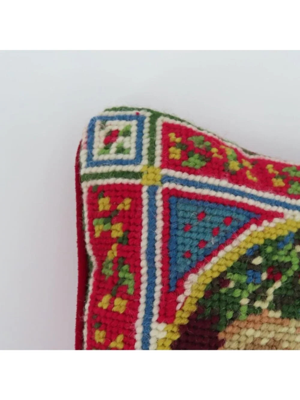Santa Claus Children Christmas Red Velvet Needlepoint Throw Pillow Xmas Holiday